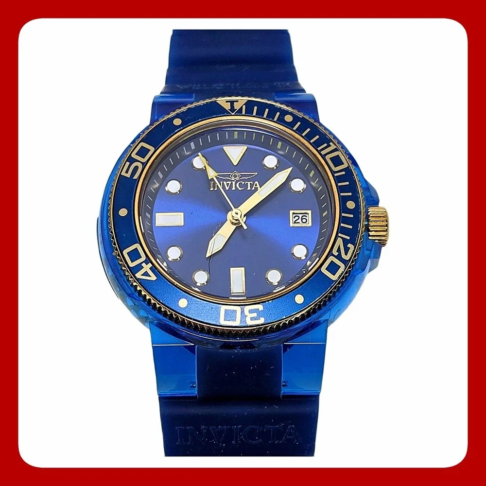 Invicta 35234 Blue Gold Watch 36mm Silicone Sport Accessory Excellent Condition